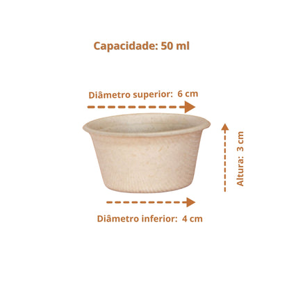 kit Pote para molho com tampa 50ml bege biodegradável e compostável - 100 un