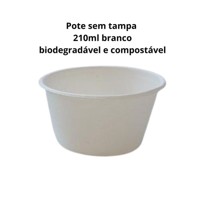 Pote sem tampa 210ml branco biodegradável e compostável  - 50 un